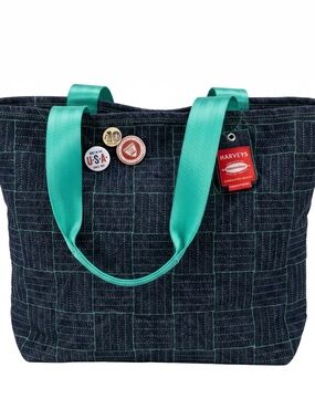 Vintage Harveys 10th Anniversary Dark Denim Tote with Green Belt Handles